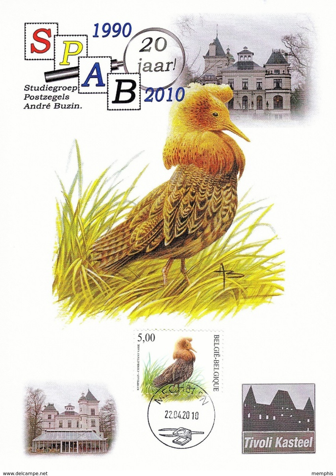 Souv A5 Tivoli Met Zegel Kemphaan En Stempel  22-04-2010 - 1985-.. Vogels (Buzin)