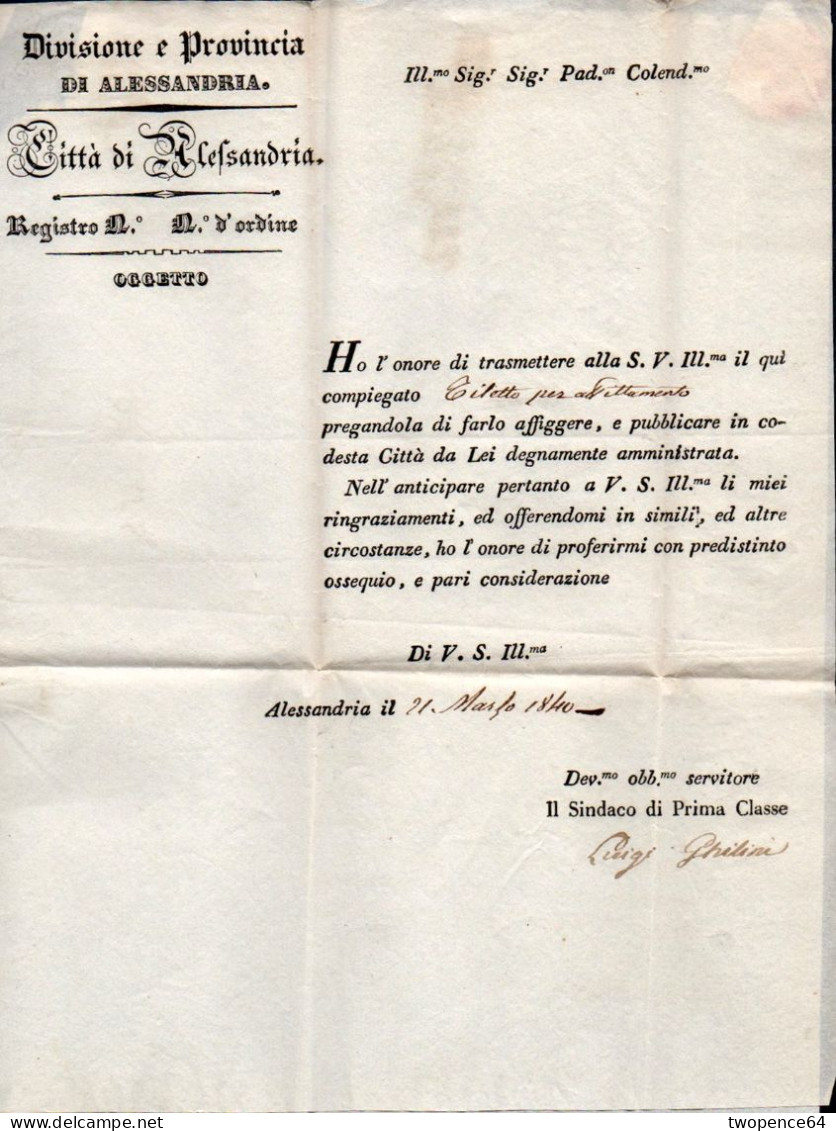 B75 - LETTERA PREFILATELICA DA ALESSANDRIA AD ALBA 1840 - 1. ...-1850 Prefilatelia