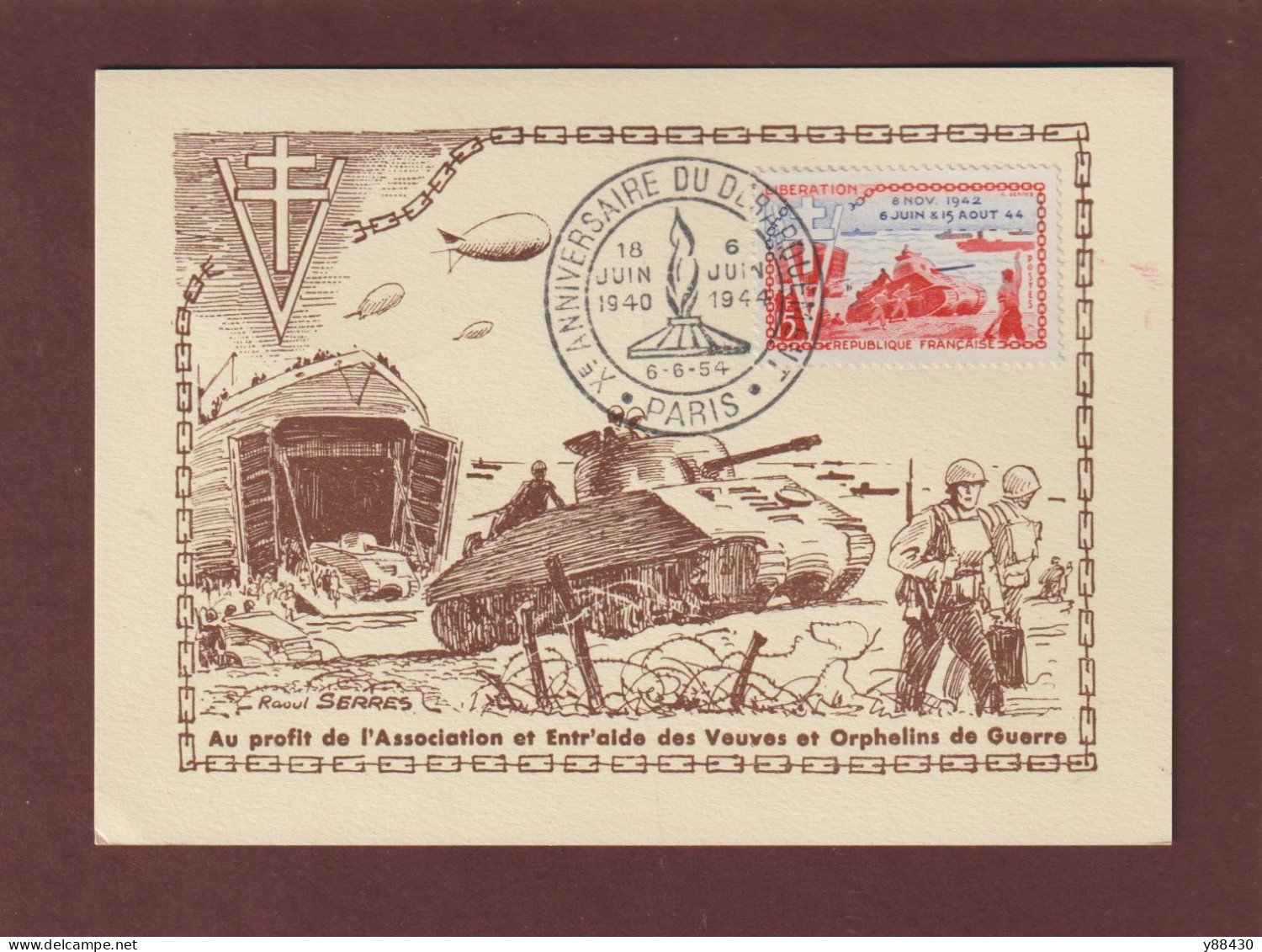 983 De 1954 - Carte 1er Jour à PARIS Le 6/6/1954 - LES 10 ANS DE LA LIBÉRATION  - 2 Scan - 1950-1959