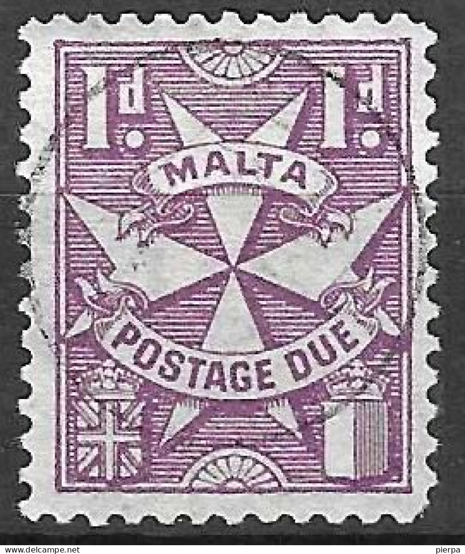 MALTA -1925 - SEGNATASSE - CROCE DI MALTA - 1 P - FIL CA - DENT. 12 - USATO  (YVERT TX 12 - MICHEL PD 12) - Malta