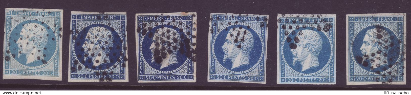 FRANCE 1853-1860 LOT Six Stamps 20c Bleu YT N°14 Oblitération Etoile De Paris - 1853-1860 Napoleon III