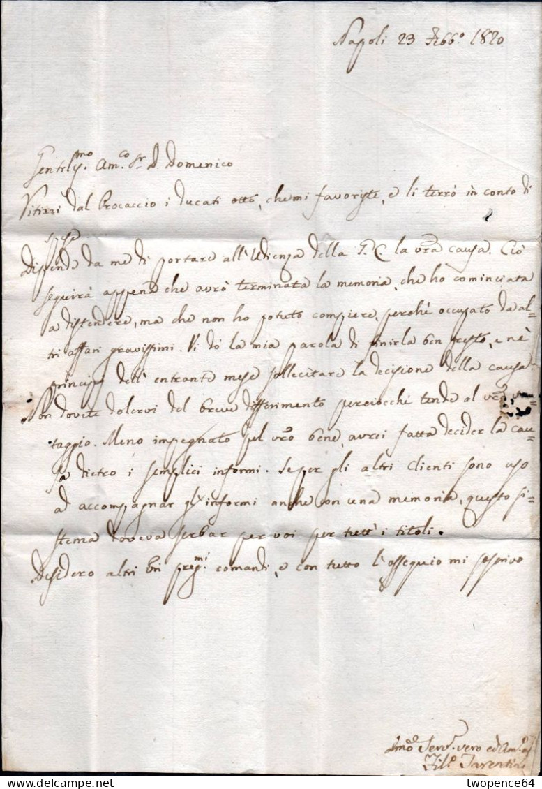 B76 - LETTERA PREFILATELICA DA NAPOLI A MONTECALVO 1820 - ...-1850 Voorfilatelie