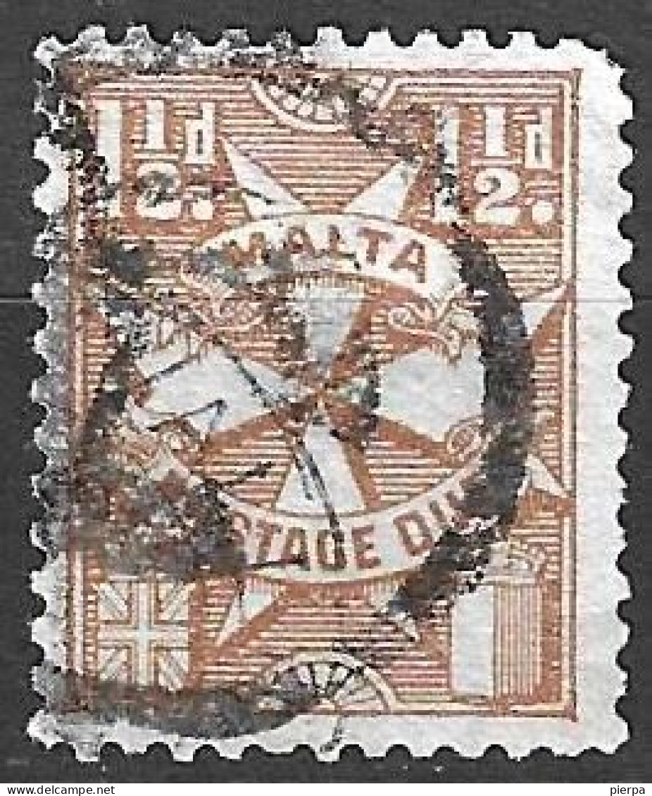 MALTA -1925 - SEGNATASSE - CROCE DI MALTA - 1,1/2 P - FIL CA - DENT. 12 - USATO  (YVERT TX 13 - MICHEL PD 13) - Malta