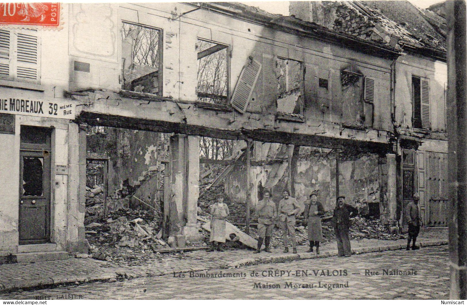 Crépy-en-Valois Animée Maison Moreau-Legrand Bombardements Ruines Guerre - Crepy En Valois