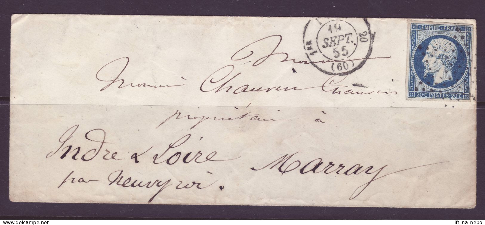 FRANCE 1853-1860 Stamp 20c Bleu YT N°14 On The Cover Oblitération Etoile De Paris - 1853-1860 Napoleone III