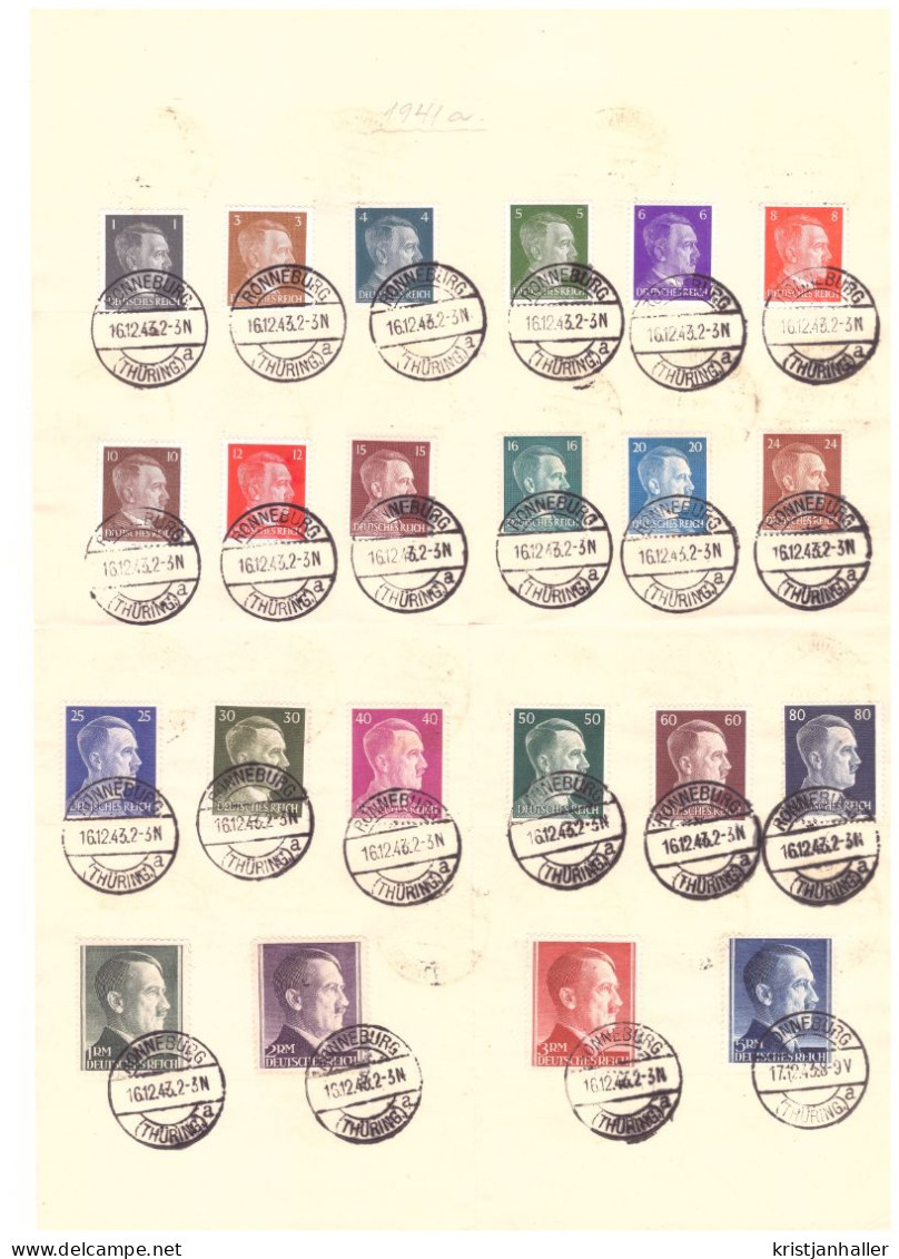 1941 Germany Hitler 22 Cancelled Stamps On The Sheet Of Paper - Used Stamps