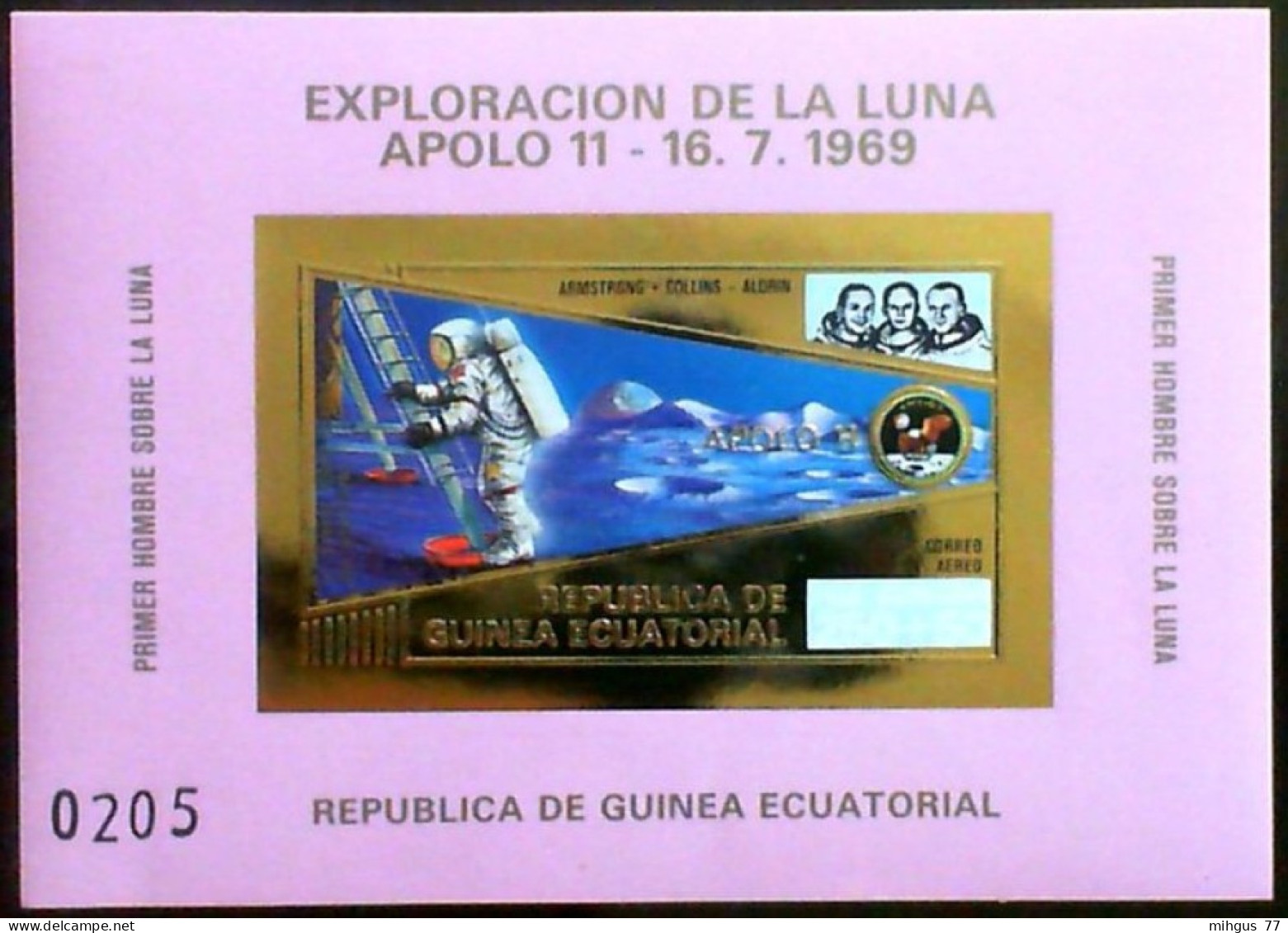 EQUATORIAL GUINEA , 1973.-  Apollo 11. Imperforate Of Souvenir Sheet 4500 GUP 1 B With Modified Colors - Afrique