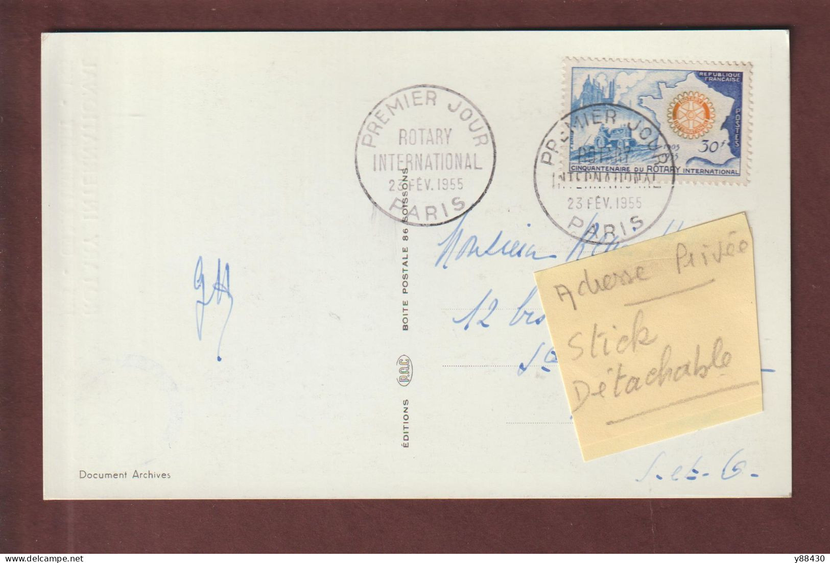 1009 De 1955 - Carte 1er Jour à PARIS Le 23/02/1955 - LES 50 Ans DU ROTARY INTERNATIONAL - 3 Scan - 1950-1959