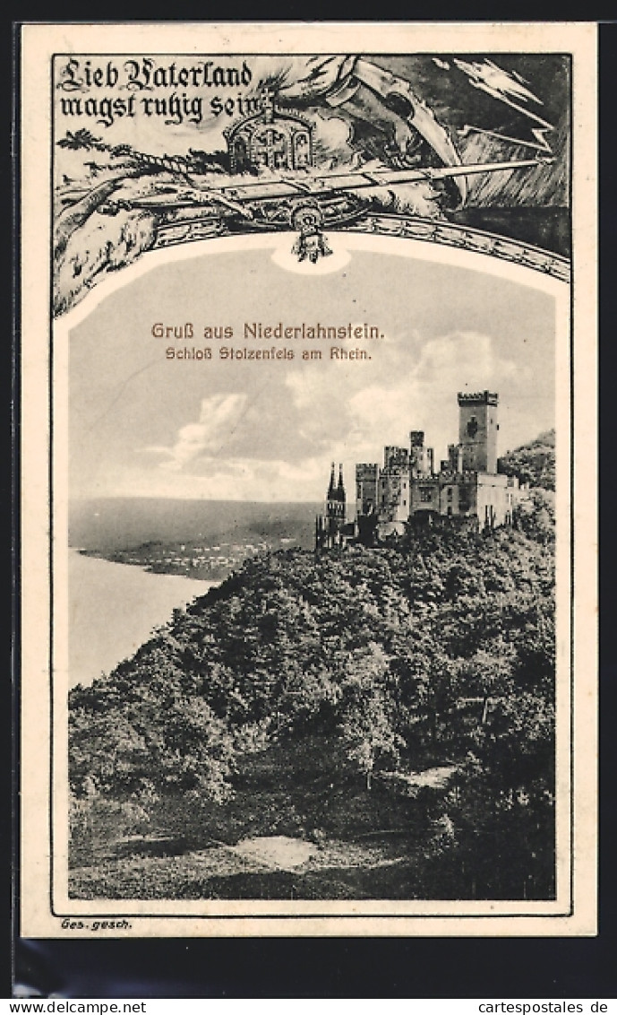 AK Niederlahnstein Am Rhein, Blick Auf Das Schloss Stolzenfels über Dem Rheintal  - Autres & Non Classés