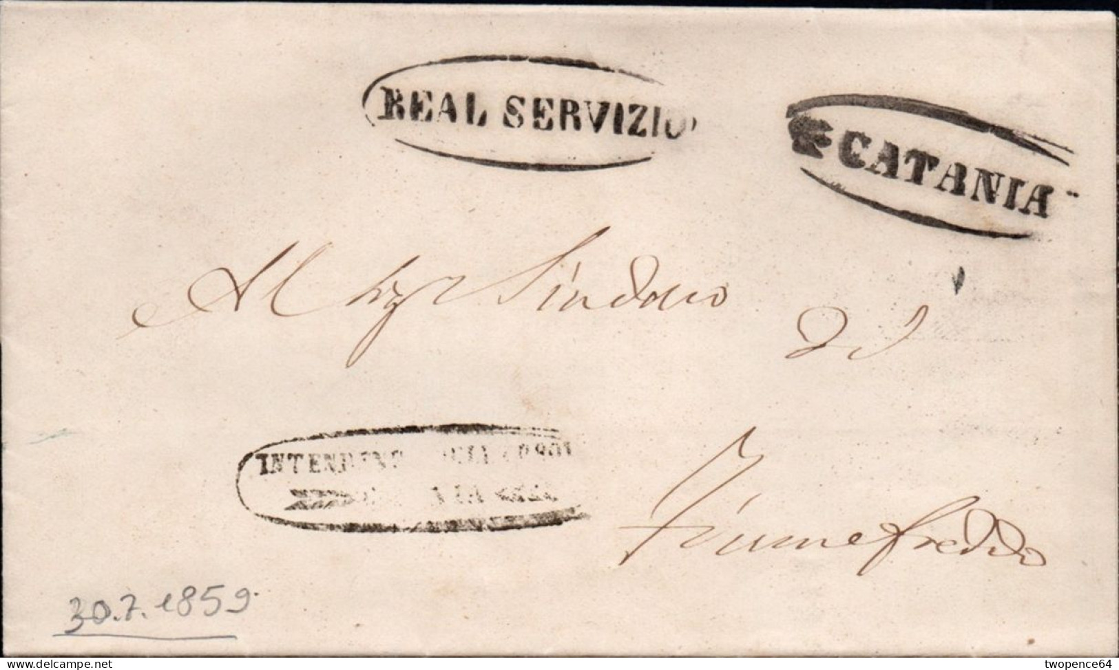 B78 - LETTERA PREFILATELICA DA CATANIA A FIUMEFREDDO 1859 - 1. ...-1850 Vorphilatelie