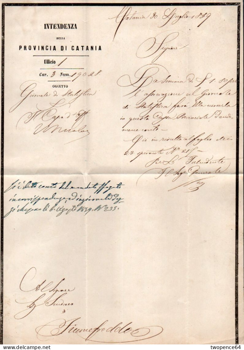 B78 - LETTERA PREFILATELICA DA CATANIA A FIUMEFREDDO 1859 - 1. ...-1850 Vorphilatelie