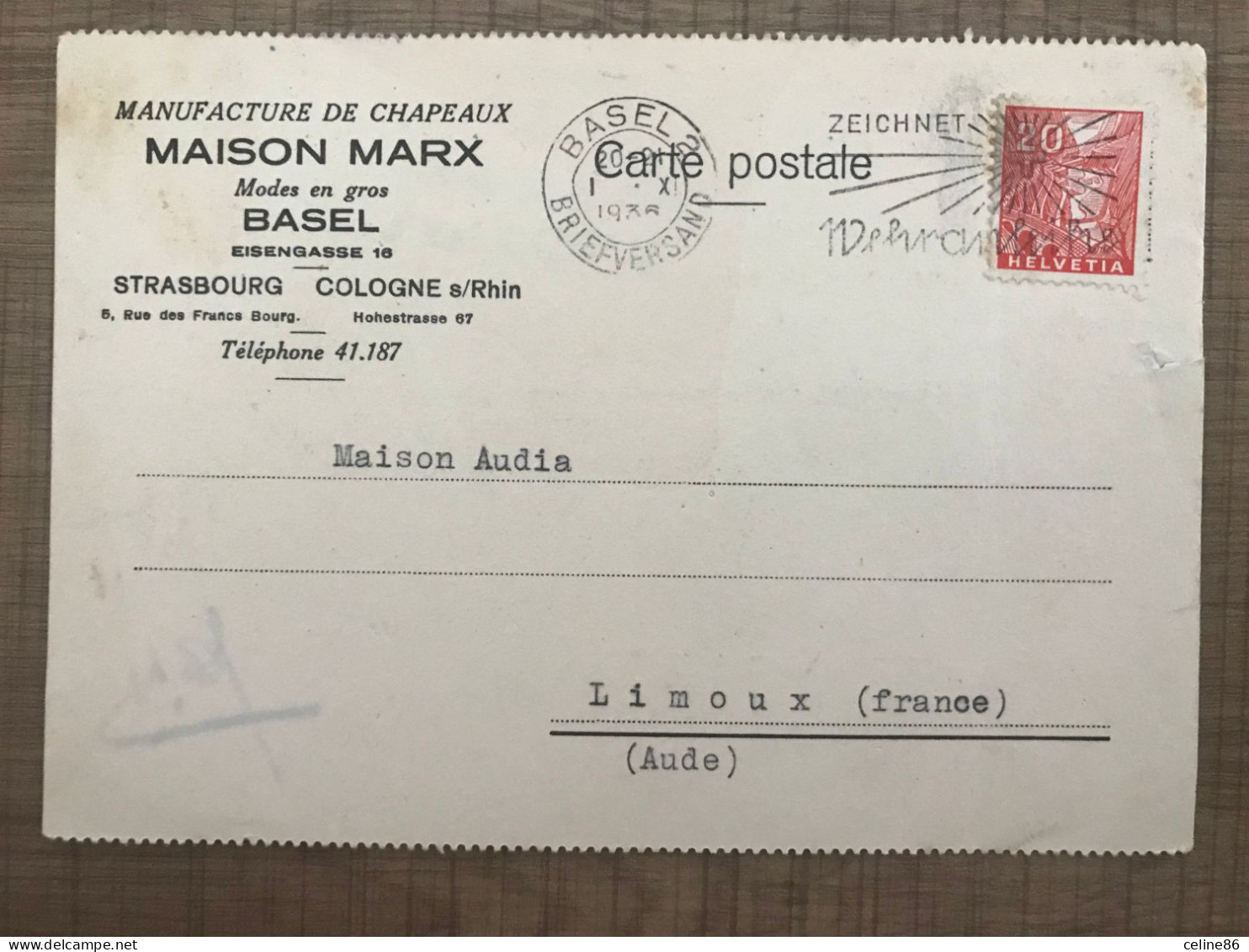 Manufacture De Chapeaux MAISON MARX Courrier - Historische Dokumente