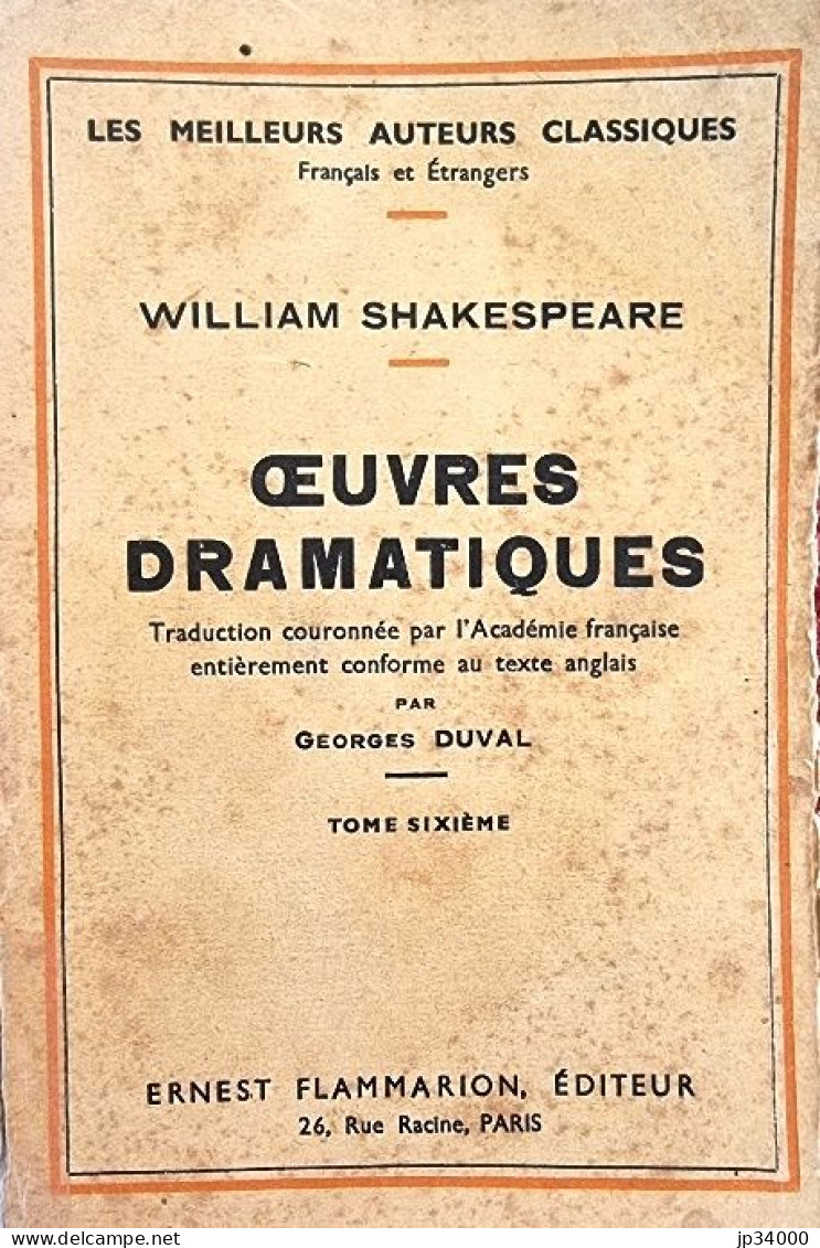 THEATRE: Oeuvres Dramatiques De William Shakespeare, Par G. DUVAL. Tome 6 - Otros & Sin Clasificación