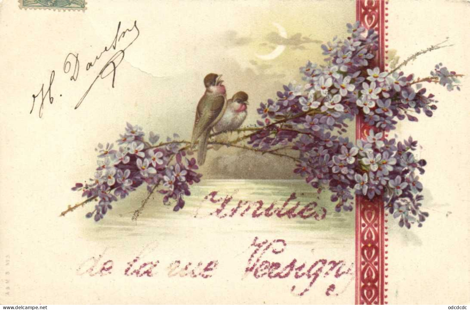Fantaisie Oiseaux Violettes Amitiès De La Rue Versigny Pailletée RV - Distrito: 18