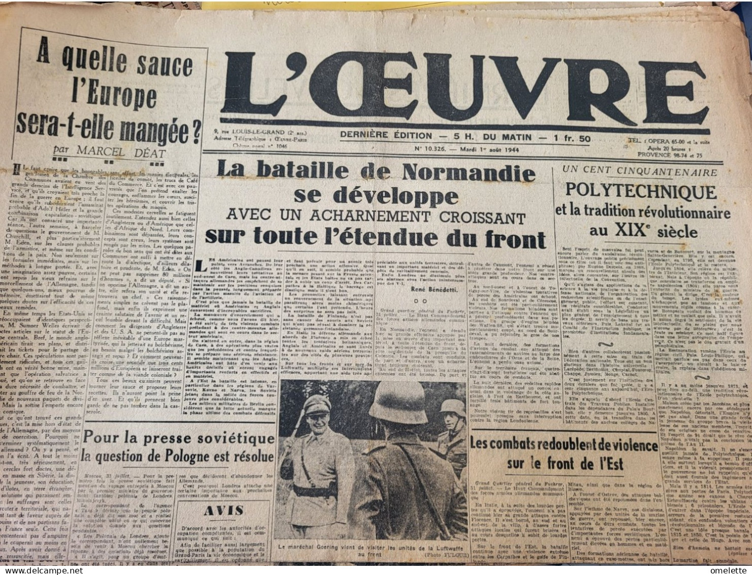 L OEUVRE 44/DEAT EUROPE /BATAILLE NORMANDIE GOERING / - Sonstige & Ohne Zuordnung