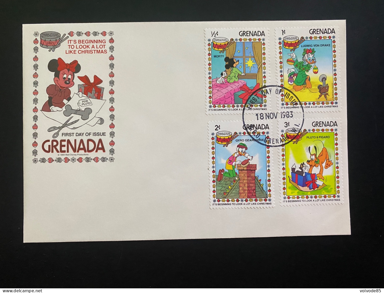 FDC Grenada - 18/11/1983 - Walt Disney - Mickey - Pluto - Donald - Picsou - Disney