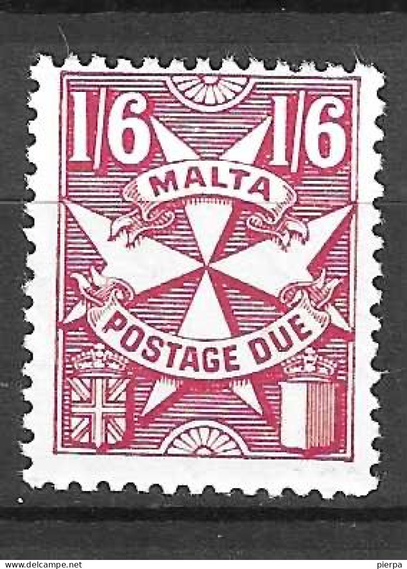 MALTA -1968 - SEGNATASSE - CROCE DI MALTA - 1/6 - FIL A - DENT. 12 - NUOVO MNH**  (YVERT TX 40 - MICHEL PD 37B) - Malta