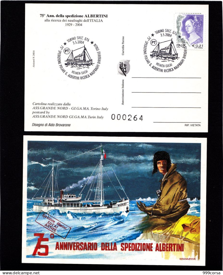 ITALIA,Polo Nord,75° Anniv. Spedizione Albertini Ricerca Dispersi Dirigibile Italia (1 Cart. Fronte-retro) - Expéditions Arctiques