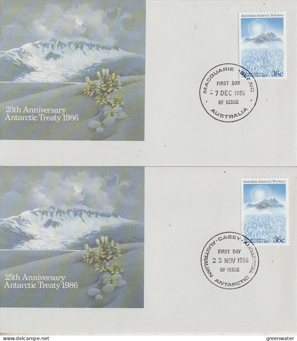 AAT 1986 Antarctic Treaty 1v  5 FDC   (4 Bases + Melbourne) (00184) - FDC