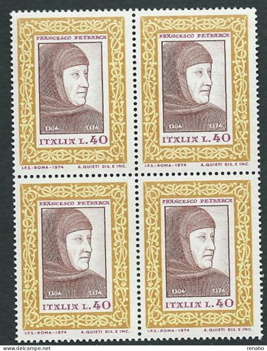 Italia 1974; Petrarca, Anniversario Della Morte. Ritratto Del Poeta In Quartina. - 1971-80: Mint/hinged