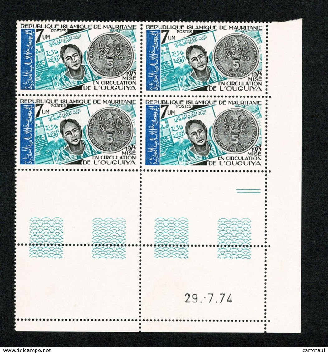 MAURITANIE 1973 Mise En Circulation OUGOUIYA 7 UM   Bloc De 4 Coin Daté 29.7.74 ** Gomme Intacte SUPERBE - Mauritanie (1960-...)