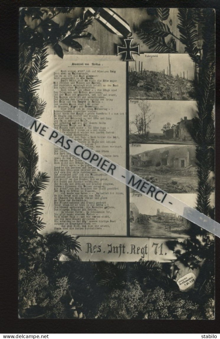 55 - FORGES-SUR-MEUSE  -71E R.I. - CARTE PHOTO ORIGINALE ALLEMANDE - GUERRE 14/18 - Otros & Sin Clasificación