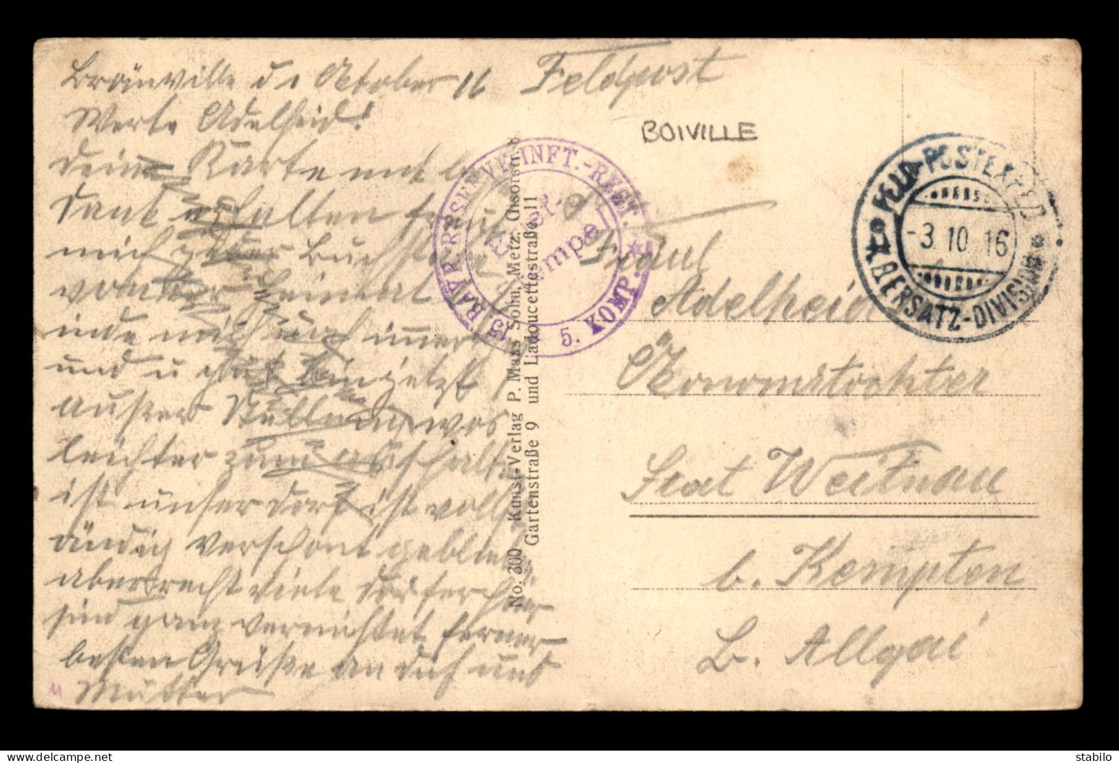 55 - BOIVILLE - FELDPOSTKARTE - GUERRE 14/18 - Other & Unclassified