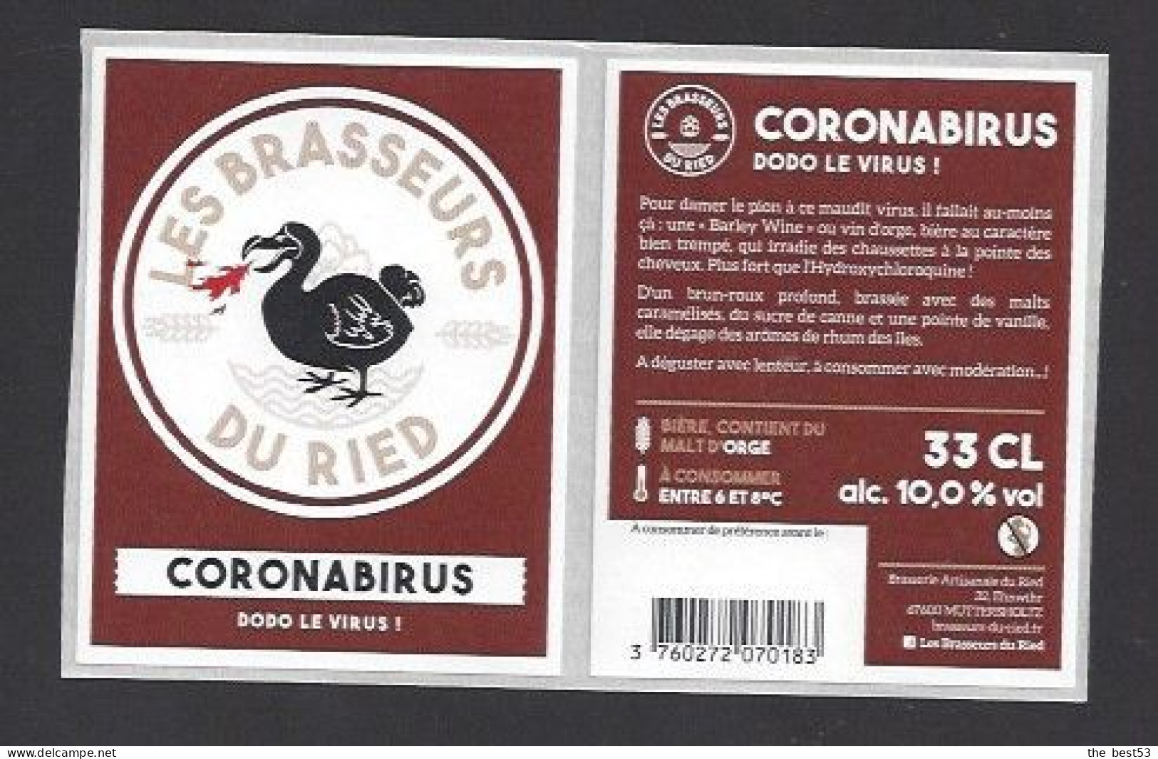 Etiquette De Bière Dodo Le Virus  -  Coronabirus  -  Brasserie  Ried  à  Muttersholtz   (67) - Birra