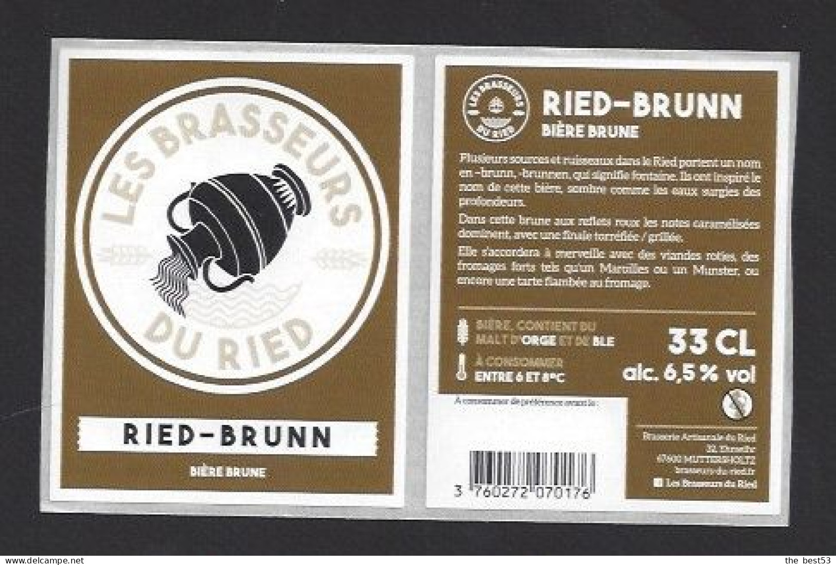 Etiquette De Bière Brune  -  Ried Brunn  -  Brasserie  Ried  à  Muttersholtz   (67) - Beer