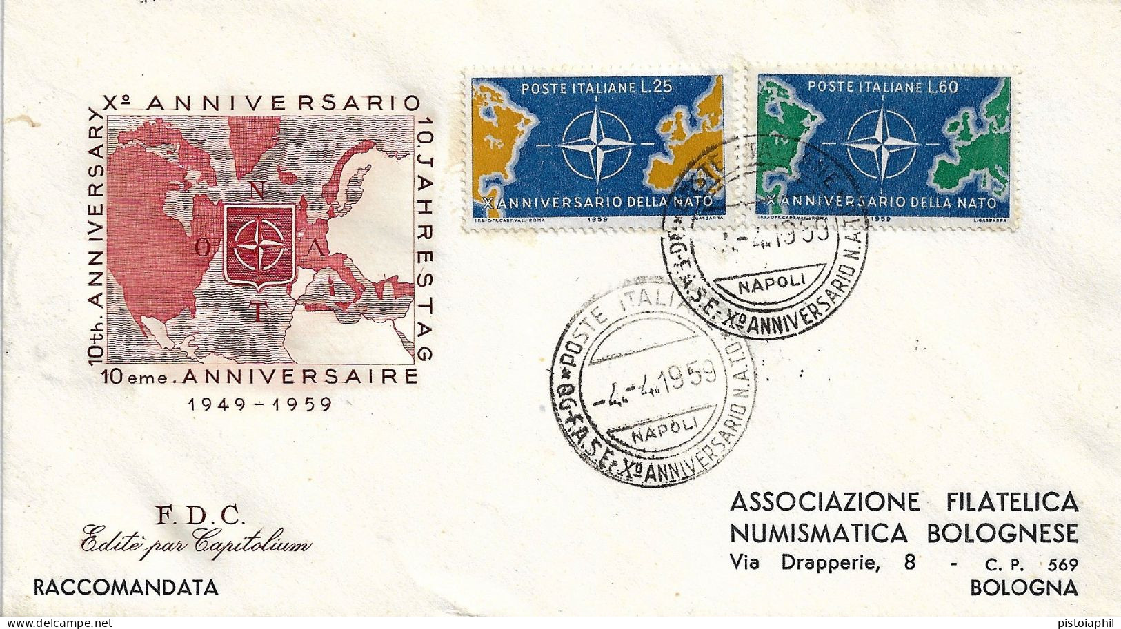 Fdc Capitolium: NATO (1959); Raccomandata; Annullo Speciale Napoli - FDC