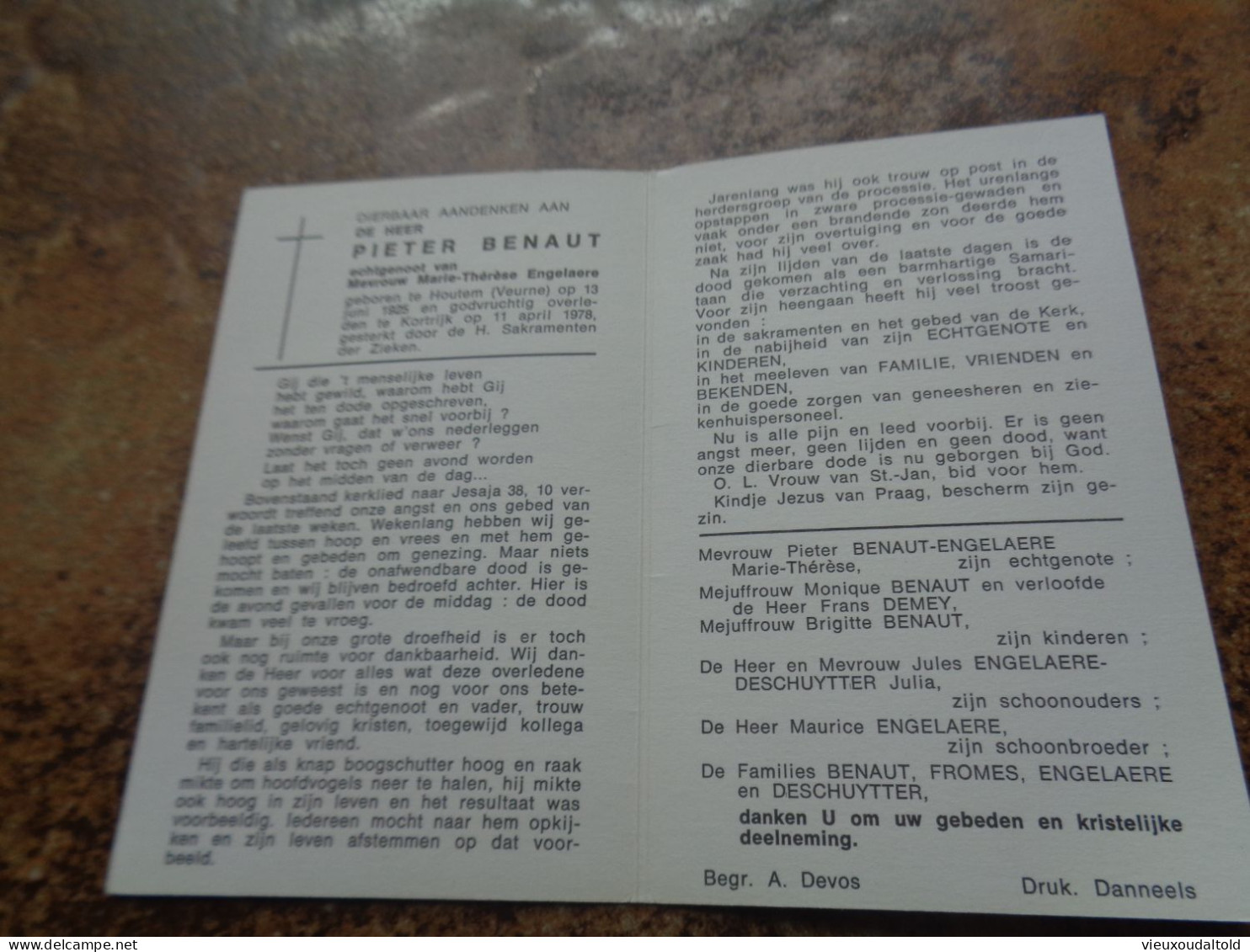 Doodsprentje/Bidprentje   PIETER BENAUT   Houtem 1925-1978 Kortrijk  (Echtg Marie-Thérèse Engelaere) - Religion & Esotericism