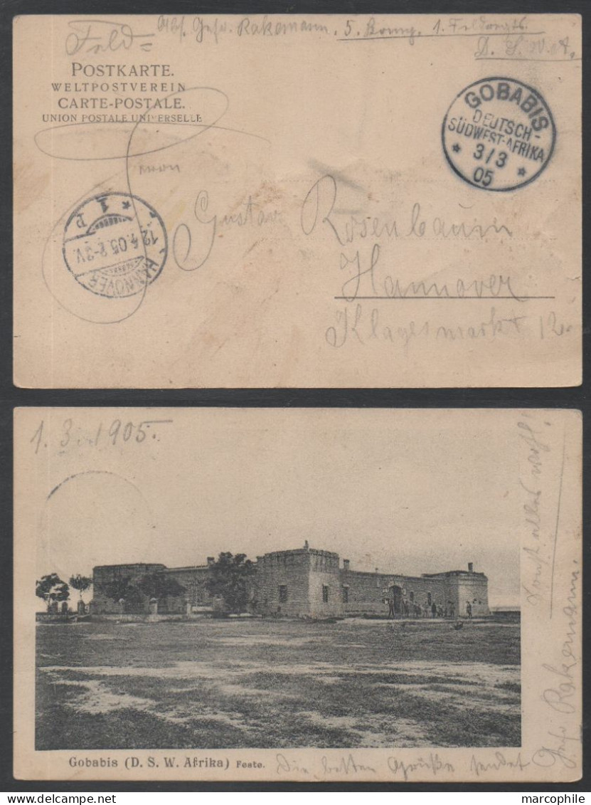 DSWA - DEUTSCH SÜDWEST AFRICA / 1905  GOBABIS AUF BILDPOSTKARTE ==> HANNOVER (ref 7822) - Deutsch-Südwestafrika