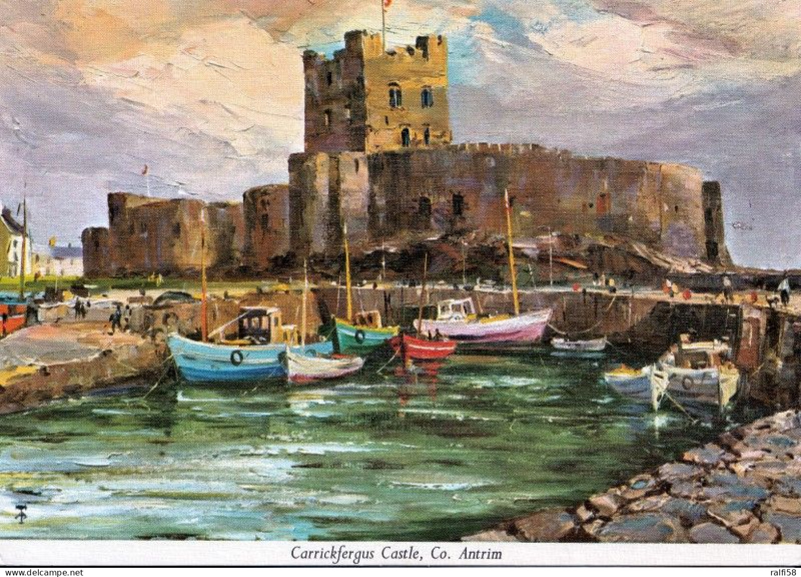 1 AK Nordirland * Carrickfergus Castle - Reproduced From Orginal Oil Painting By The Irish School Of Landscape Painting - Antrim