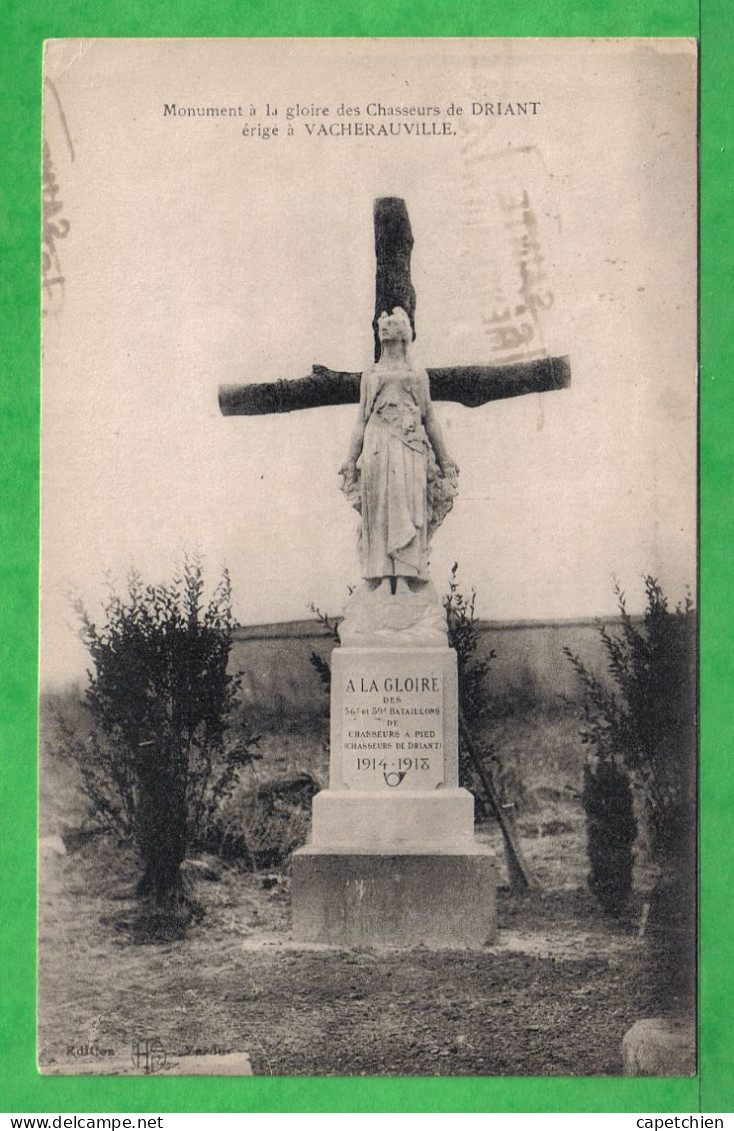 VACHERAUVILLE - MONUMENT DES CHASSEURS DE DRIANT - Carte écrite En 1938 - Other & Unclassified