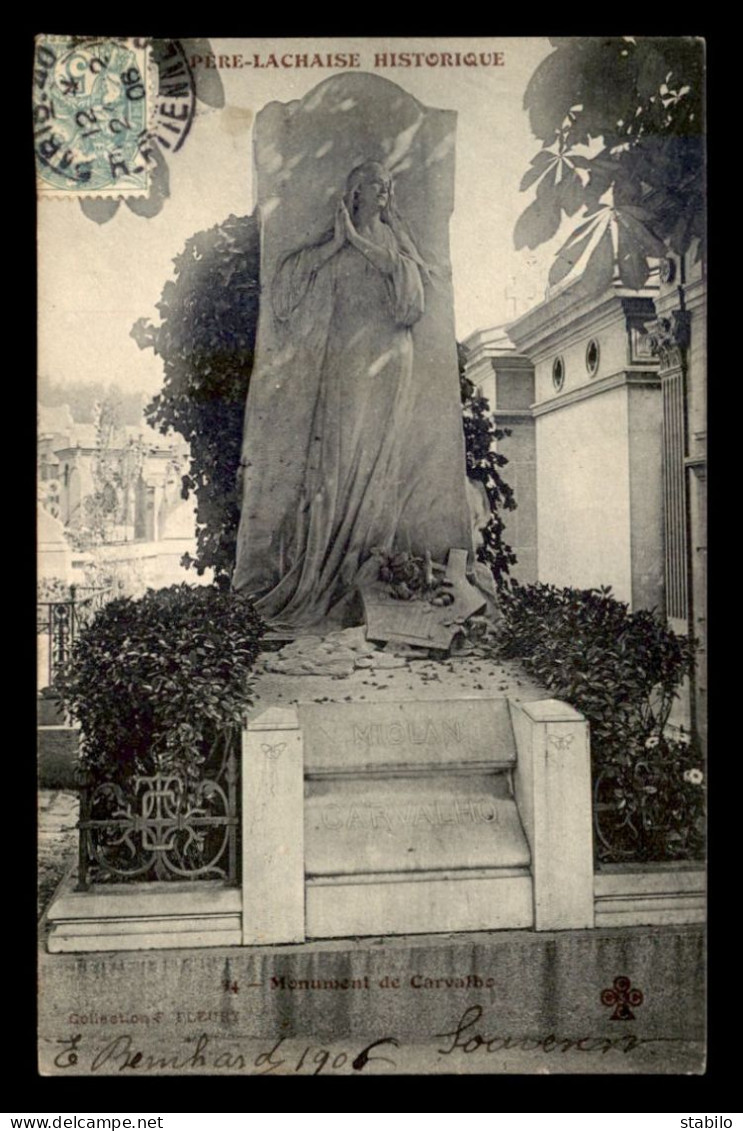 75 - PARIS 20EME - PERE-LACHAISE - MONUMENT DE CAROLINE MIOLAN-CARVALHO, CANTATRICE - COLLECTION FLEURY - Paris (20)