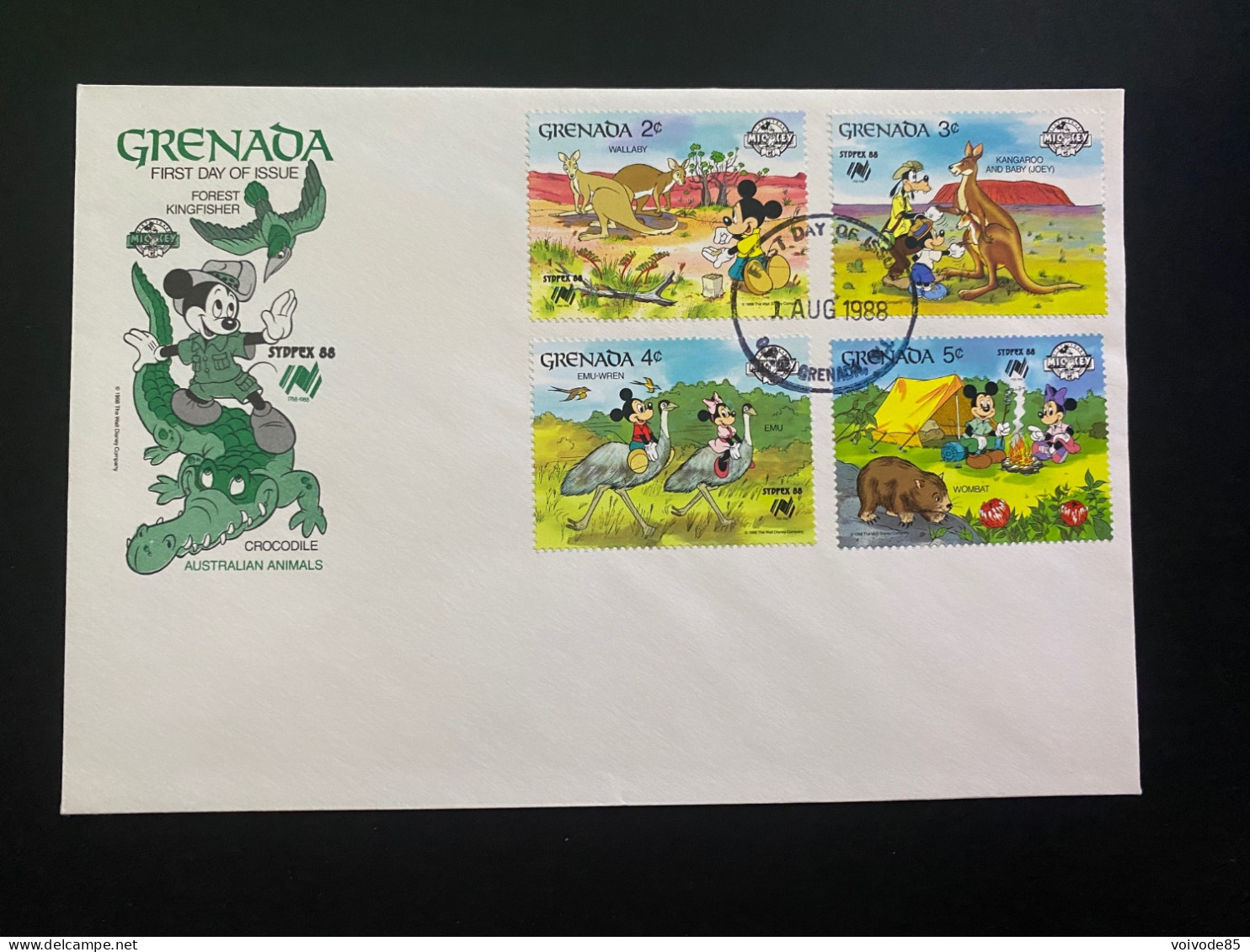 FDC Grenada 01/08/1988 - Walt Disney - Mickey - Minie - Goofy - Disney