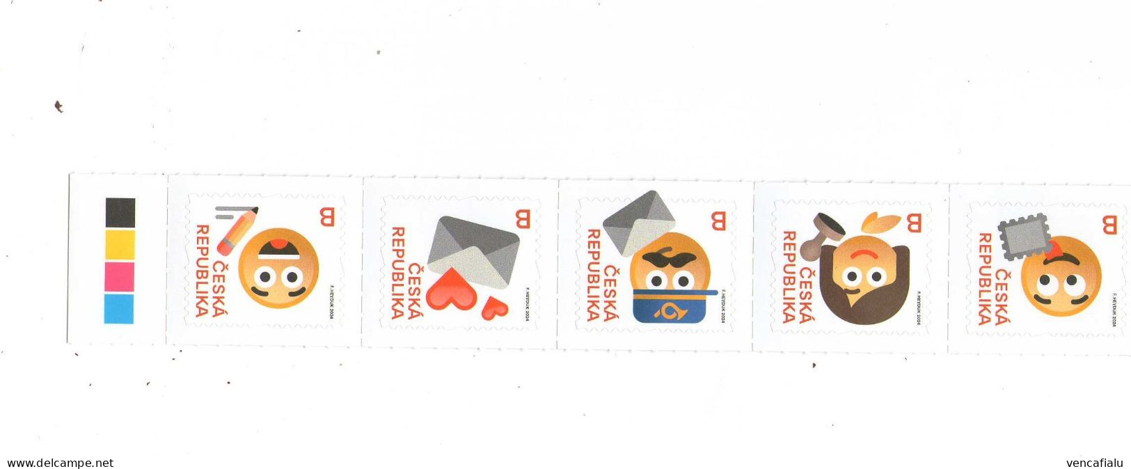 Year 2024 - Post Emoticone, Strip Self-adhesive 5 Stamps, Color Test In Edge, MNH - Neufs