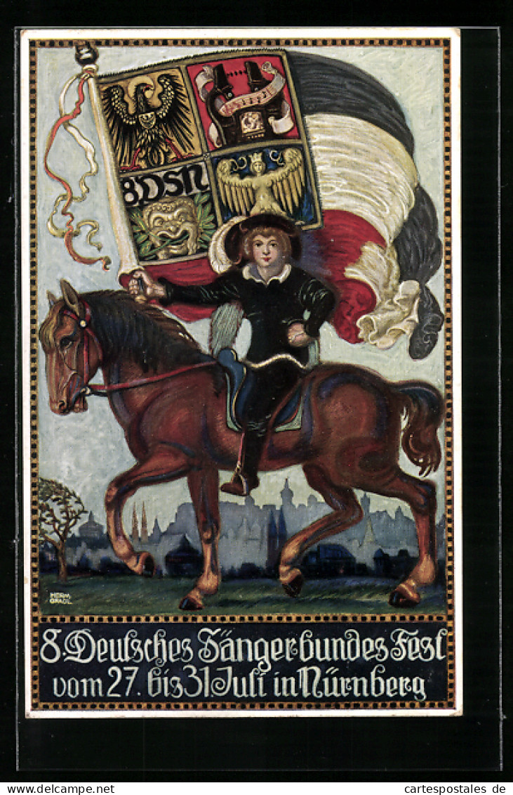 AK Nürnberg, 8. Deutsches Sängerbundesfest Vom 27. Bis 31. Juli 1912, Mann Auf Einem Pferd Mit Fahne  - Other & Unclassified