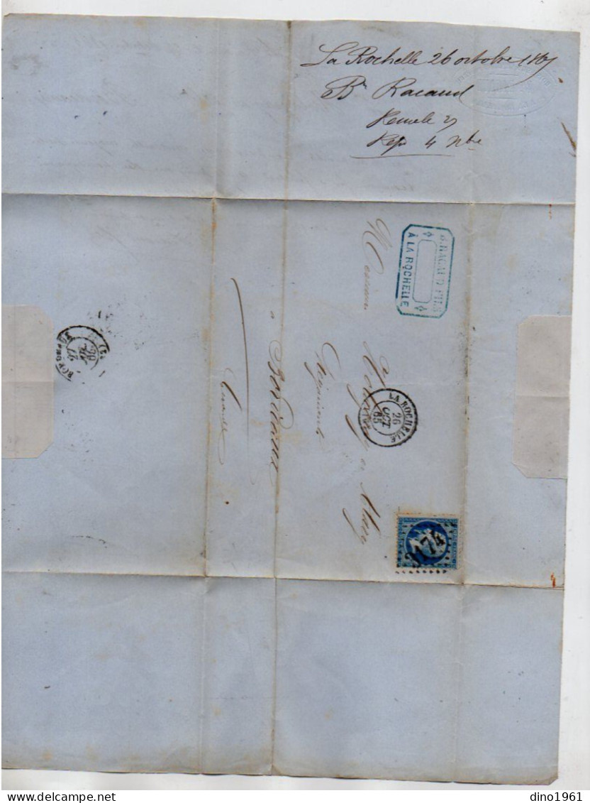 VP23.117 - 1865 - Lettre - Bois, Fer & Charbon De Terre B. RACAUD à LA ROCHELLE Pour M. HOLAGRAY & ALARY à BORDEAUX - 1800 – 1899