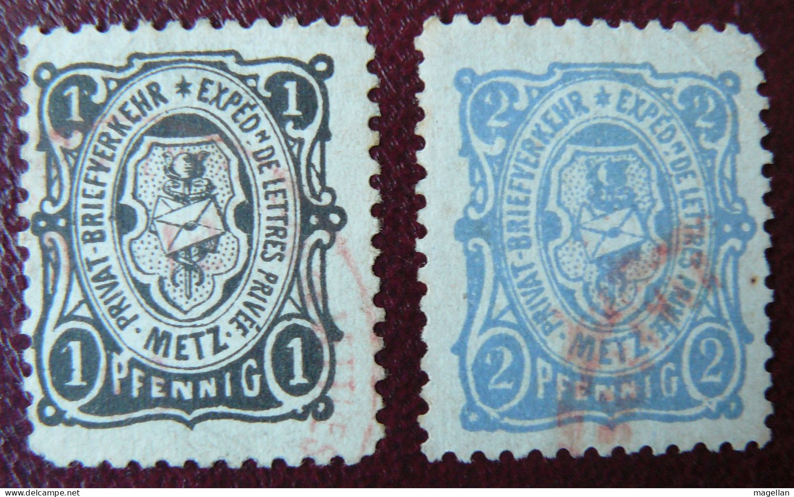 Allemagne - Alsace-Lorraine - Timbres De La Poste Privée De La Ville De Metz - 1 & 2 Pfennig Oblitérés - TTB - Private & Local Mails