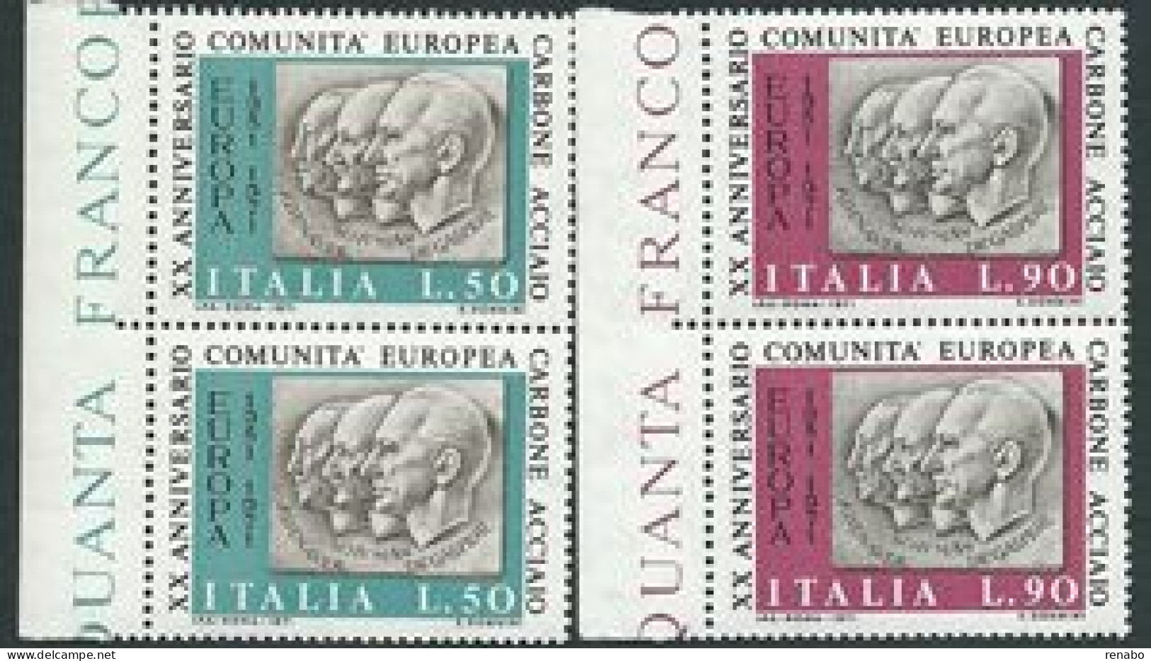 Italia 1971; Ventennale Della CECA Serie Completa : Coppie Di Bordo A Sinistra. - 1971-80: Mint/hinged