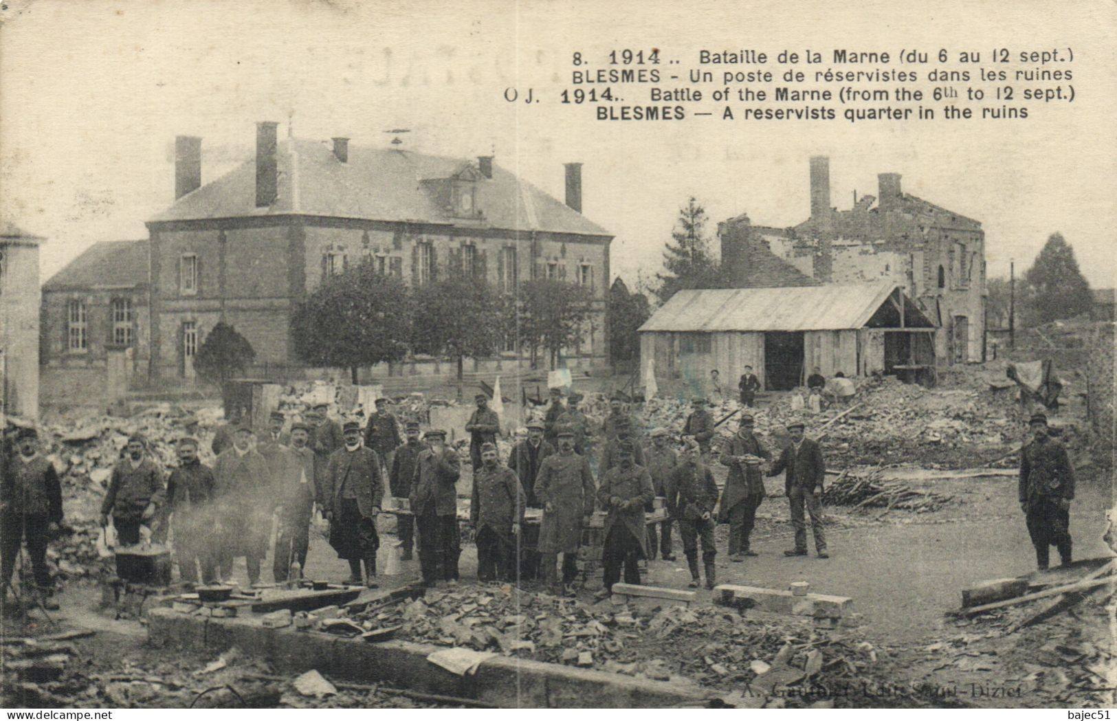 Blesmes - Bataille De La Marne - Un Poste De Réservistes Dans Les Ruines "animés" - Other & Unclassified