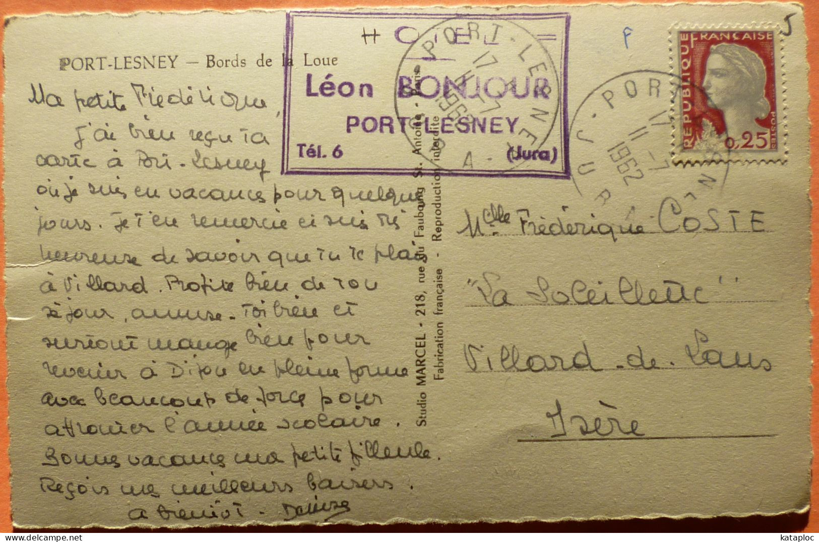 CARTE PORT LESNEY - 39 - BORDS DE LA LOUE - 1962 - SCAN RECTO/VERSO - 3 - Autres & Non Classés