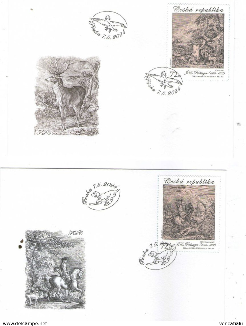 Czech Republic  2024 - Works In Stamps, Hunting Graphic Art,  2 FDC's - Andere & Zonder Classificatie