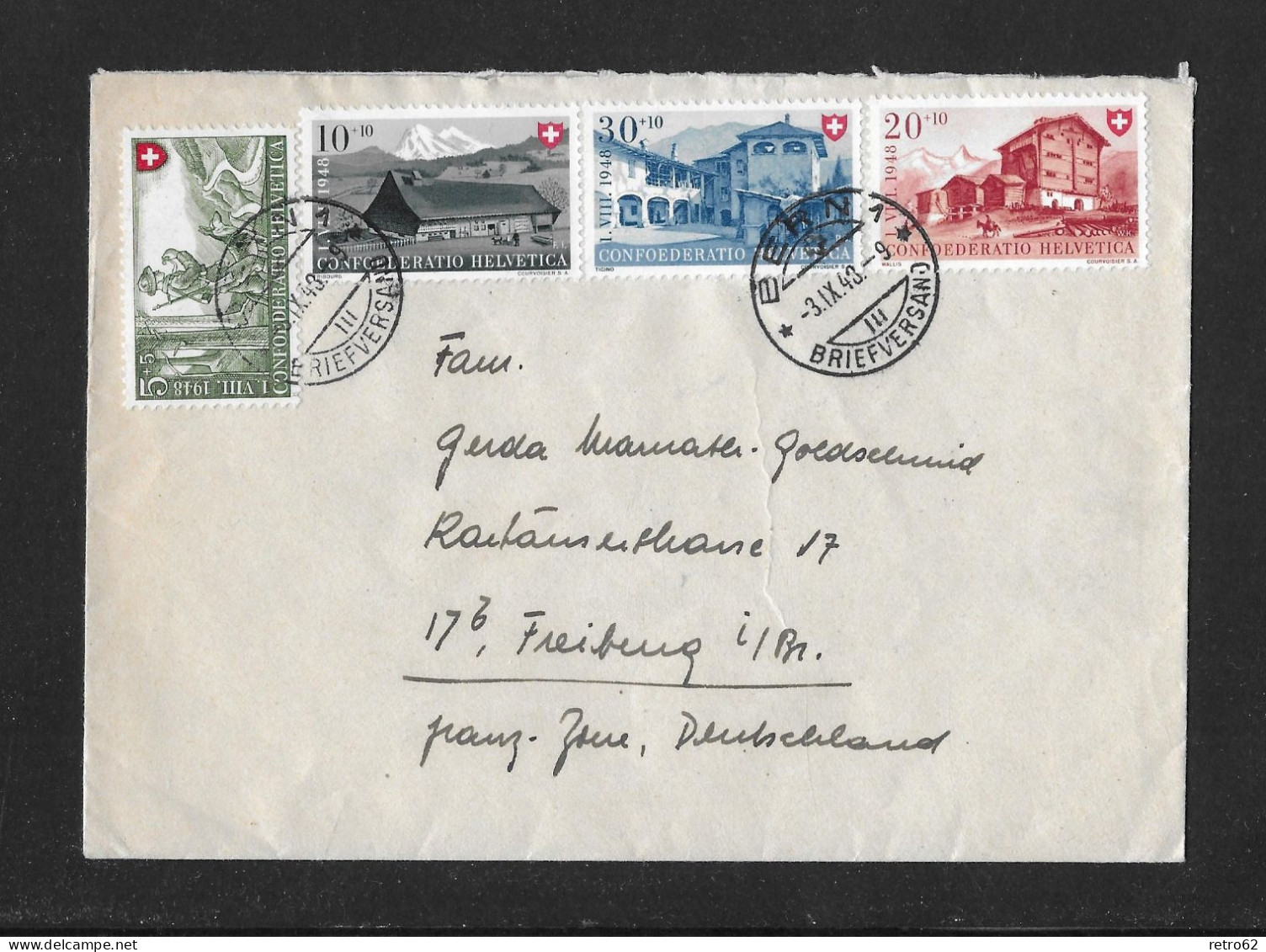 1948 ARBEIT UND SCHWEIZER HAUS III  ► Satzbrief Von Bern Nach Freiburg/DE - Storia Postale