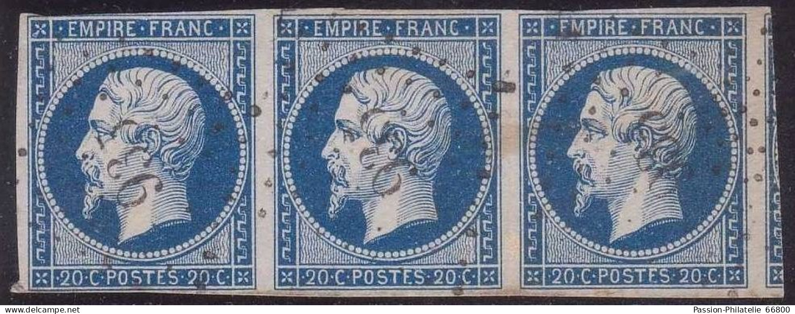 N°14Ah Bande De 3 POSTFS, Très Très Rare, 1er Choix, Position 74 75 Et 76D2 - 1853-1860 Napoleon III