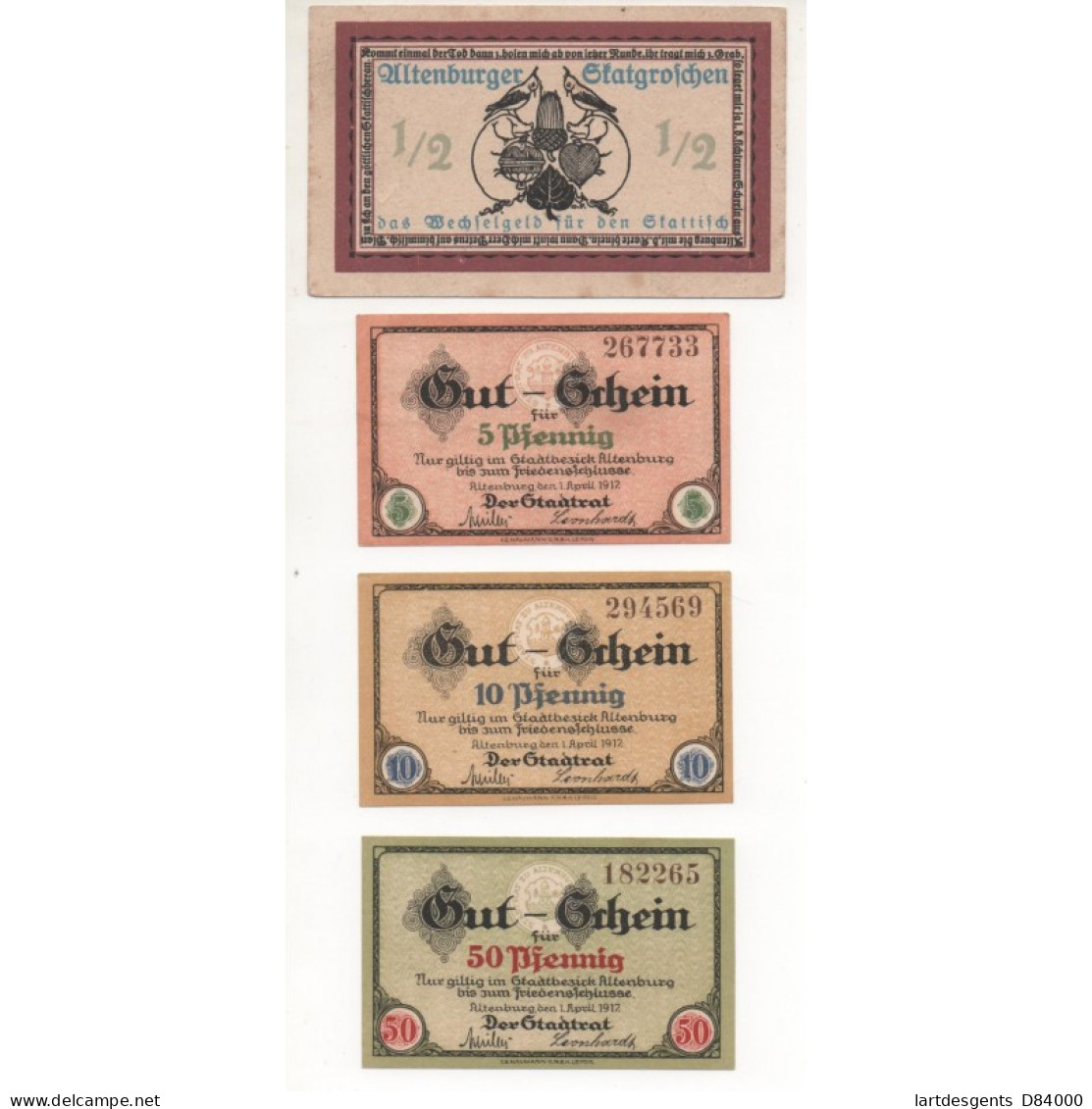 NOTGELD - ALTENBURG - 4 Different Notes - 1/2 & 5 & 10 & 50 Pfennig - 1917 (A032) - [11] Local Banknote Issues