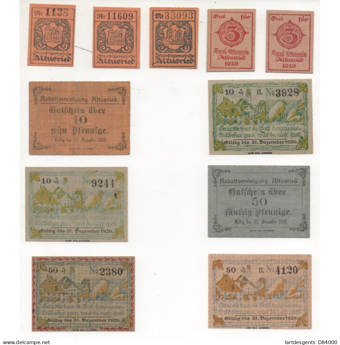 NOTGELD - ALTUSRIED - 11 Different Notes - 1918-1920 (A042) - [11] Emissions Locales
