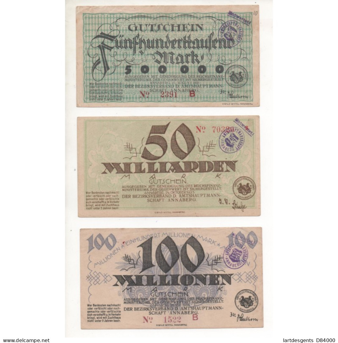 NOTGELD - ANNABERG - 3 Different Notes - 1923 (A048) - [11] Local Banknote Issues