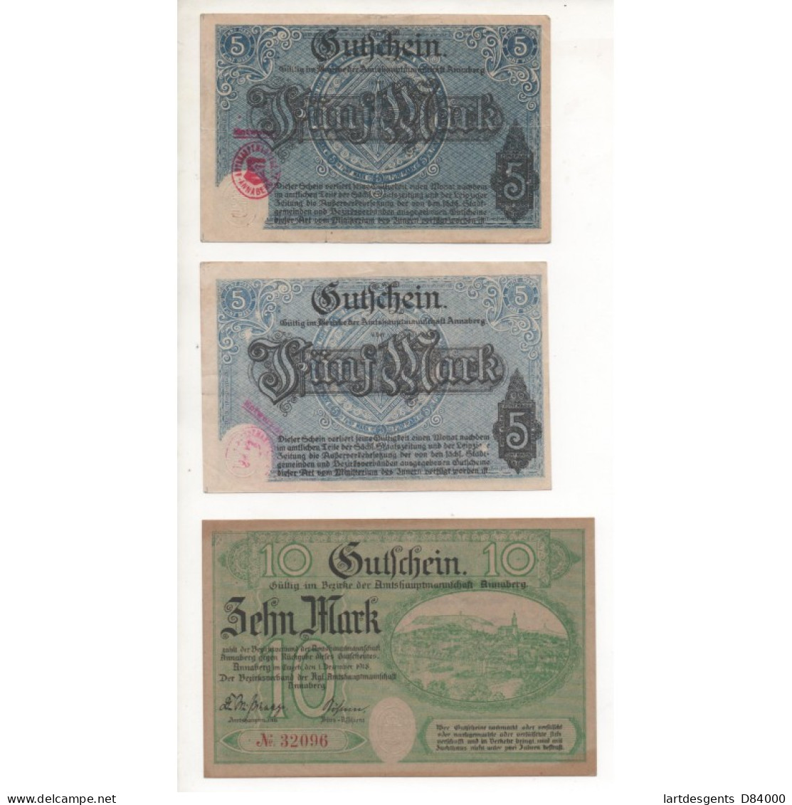 NOTGELD - ANNABERG - 5 Different Notes - VARIANTE - 1918 (A051) - [11] Emissions Locales